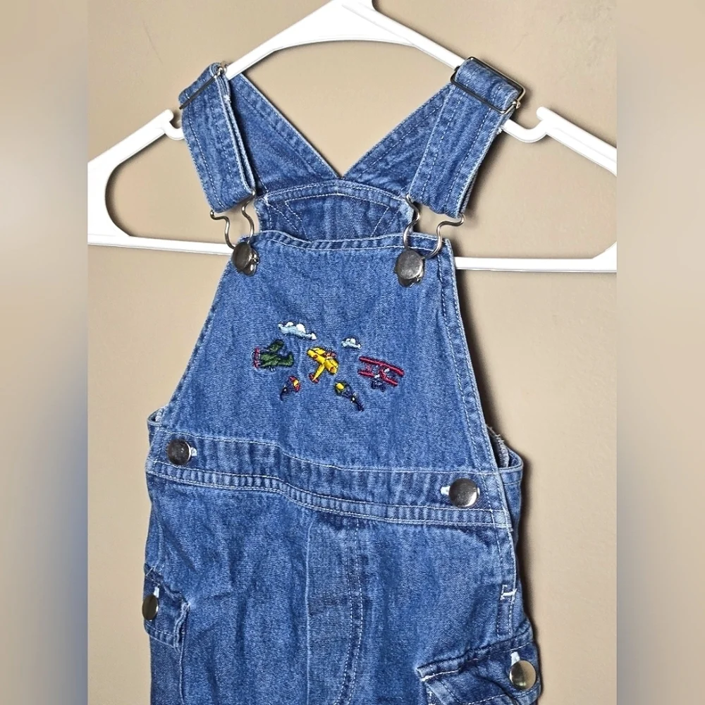 Vintage Baby‎ Sonoma Embroidered Planes Carpenter Overalls, Size 12 Months